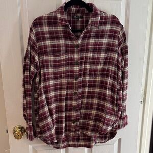 Madewell Maroon and White Plaid Button-Down Shirt